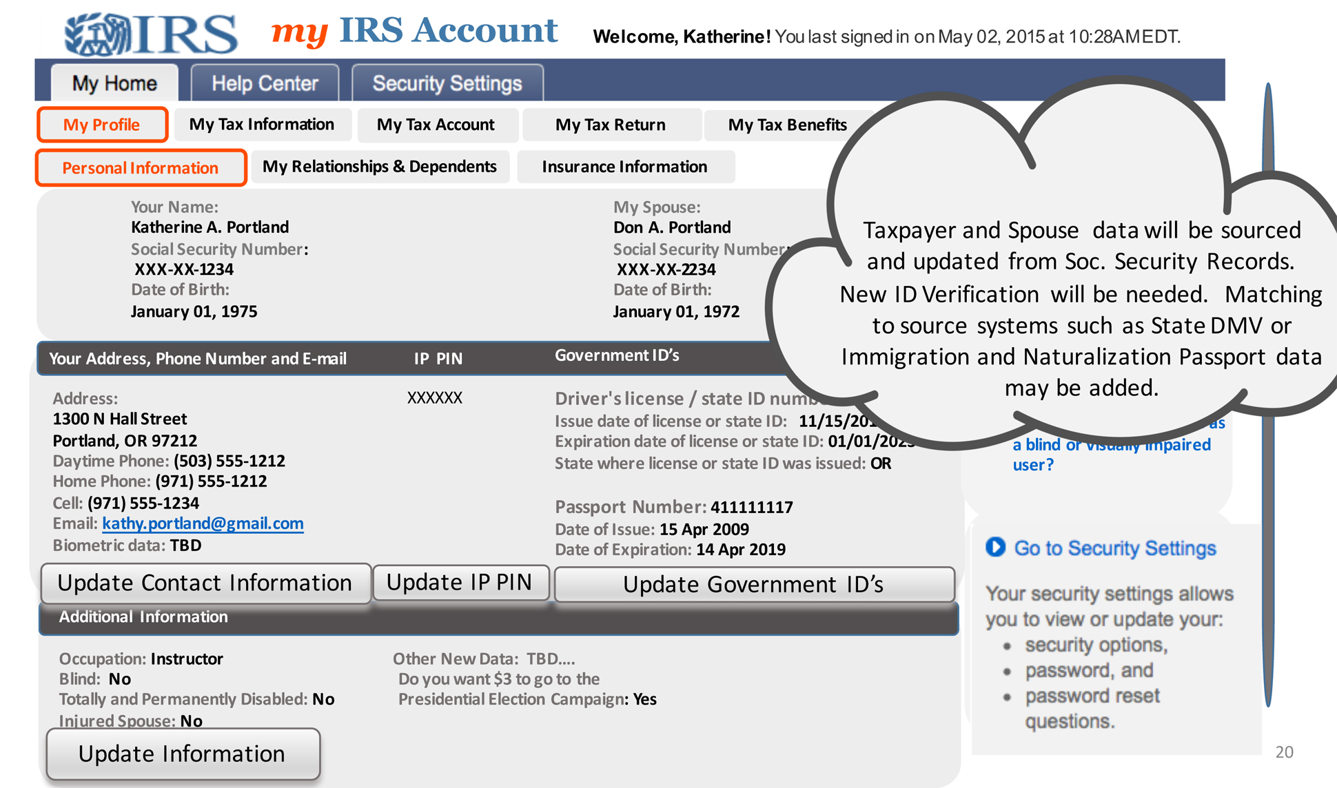 A page from a tax design challenge submission. Personal information on the profile page is shown.